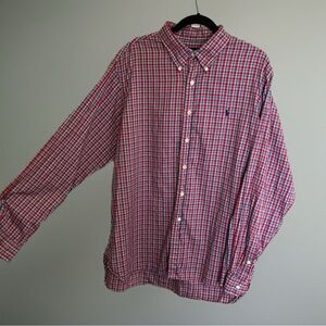 Ralph Lauren Shirt Mens XXL Red Blue Plaid Button Down Long Sleeve Pony EUC
